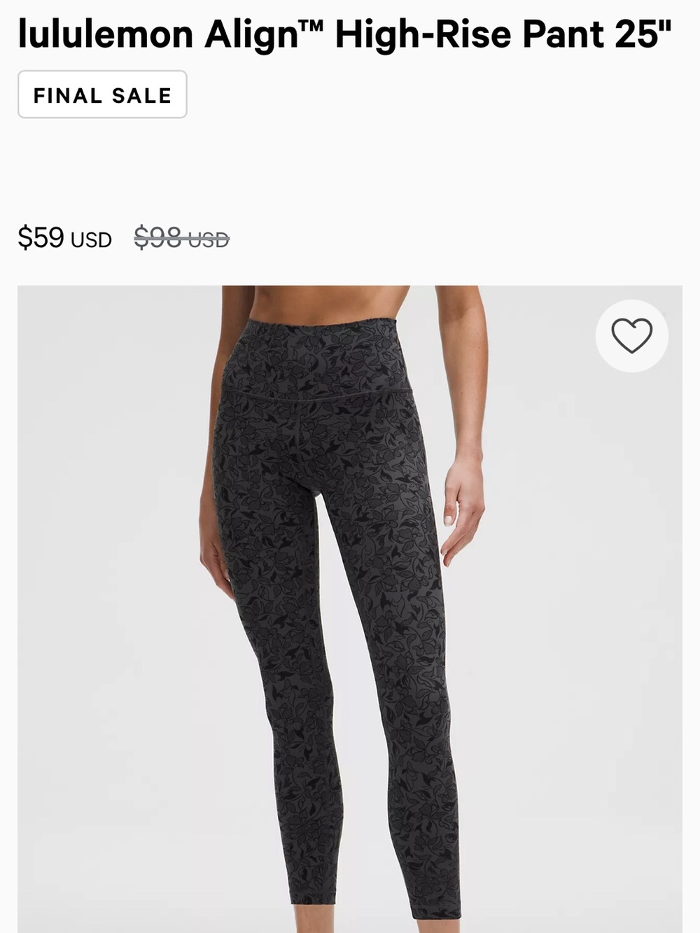 lululemon athletica Gray Floral Print High-Rise Leggings